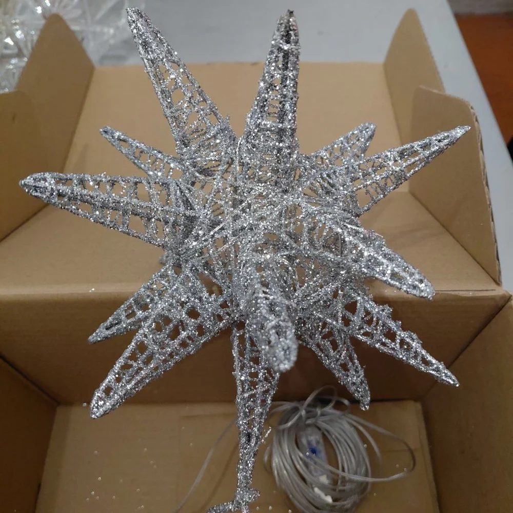 Holiday Decor Silver Glitter Christmas Tree Top Star One Size